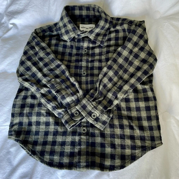Miles the label black and green gingham baby boy shirt in 18M - Picture 2 of 5